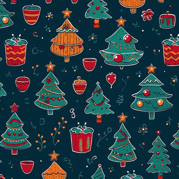 간단한 원활한 낙서 크리스마스 테마 패턴