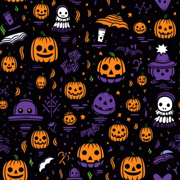 Photo simple seamless doodle halloween themed pattern ai generative