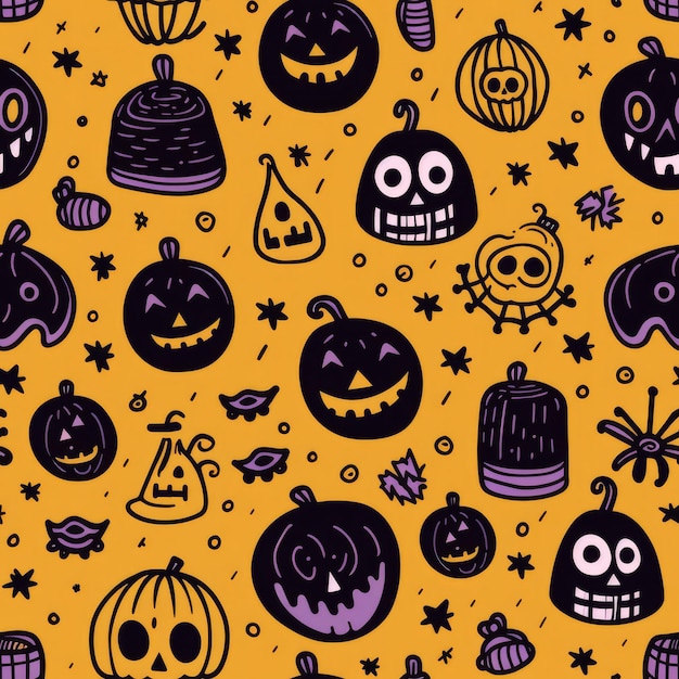 Simple seamless doodle halloween themed pattern ai generative