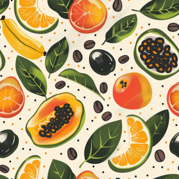 다채로운 테일 과 과일 과 함께 간단 한 원활 한 열대 여름 패턴