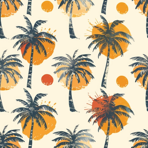 Simple Seamless Tropical Summer Pattern with Palm Trees and Sunny Beaches