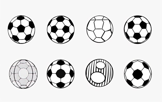 Photo simple set of foot ball round sphere flat icon line art simple design black and white vector