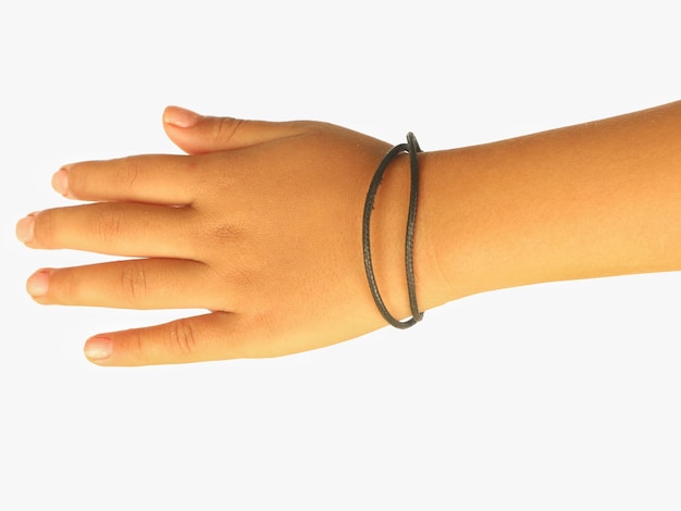 사진 simple small hand and bracelet made of thread rope isolated on white background