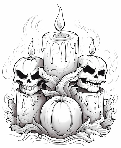 Photo simple spell book candles coloring page for children silly happy