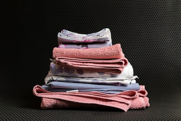 A simple stack of textile at home with copy space