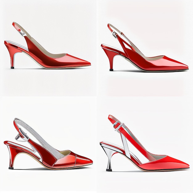 Simple straight low heel slingback red shoes