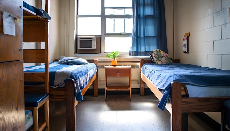 Photo simple studentstyle dorm bedroom hostel dormitory room