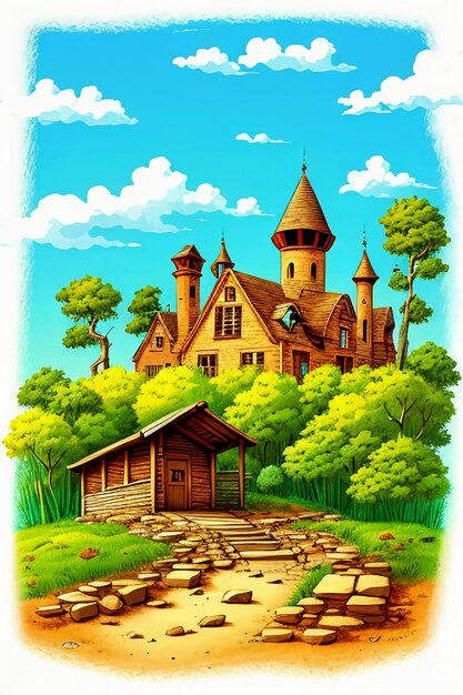 Simple style creative illustration children hand painting cartoon cute kawaii wallpaper background