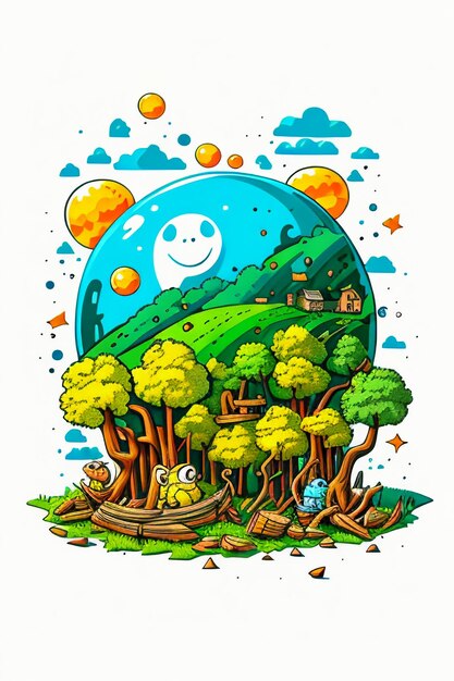 Photo simple style creative illustration children hand painting cartoon cute kawaii wallpaper background