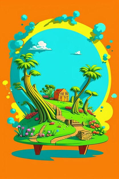 Photo simple style creative illustration children hand painting cartoon cute kawaii wallpaper background