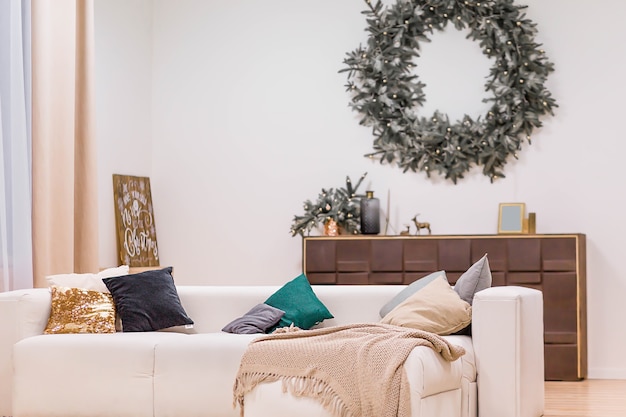 Simple and stylish interior room with Christmas decoration