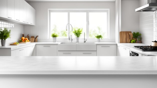Photo simple and stylish kitchen with white countertop