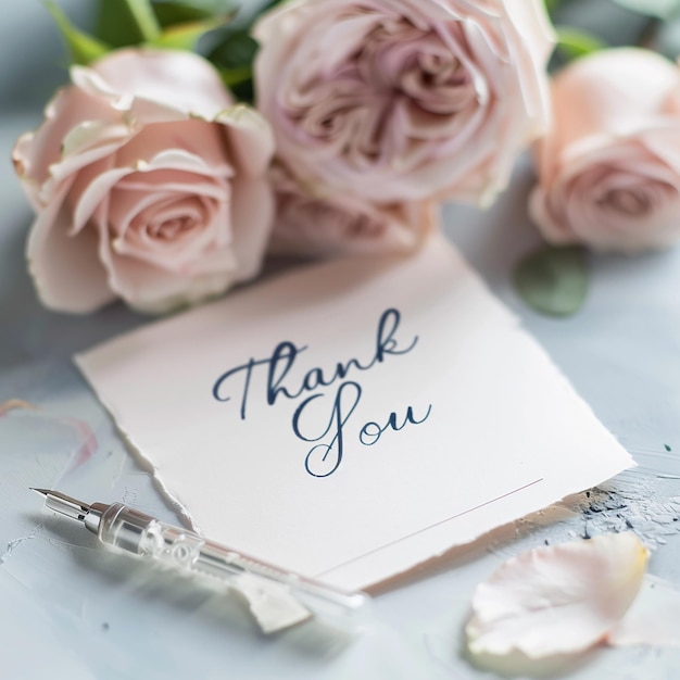 simple thank you note with roses thanksgiving day concept