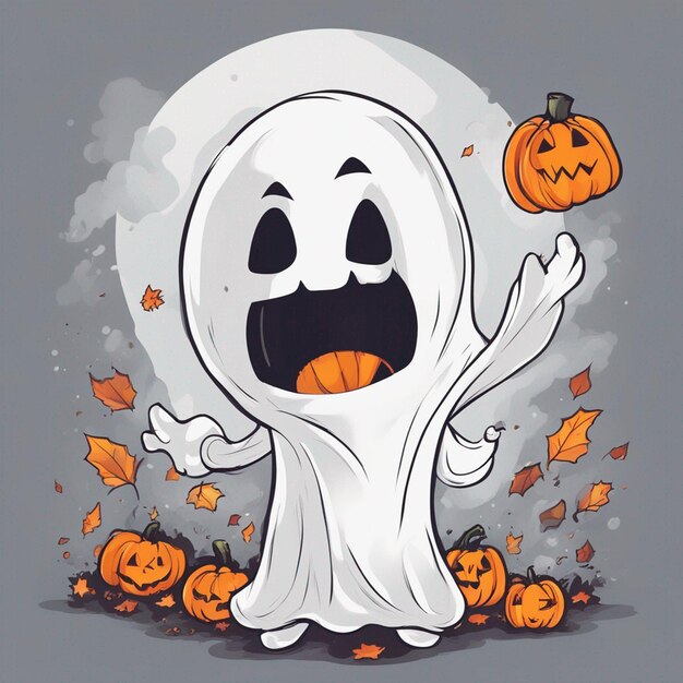 Photo simple vector cute dabbing halloween ghost on a white background