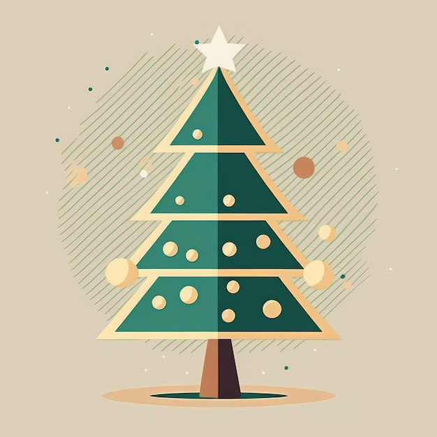 Simple vector drawing of a decorated christmas tree minimalist icon symmetrical sticker design AI Generated