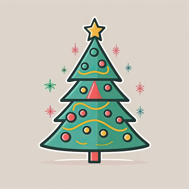 Photo simple vector drawing of a decorated christmas tree minimalist icon symmetrical sticker design ai generated