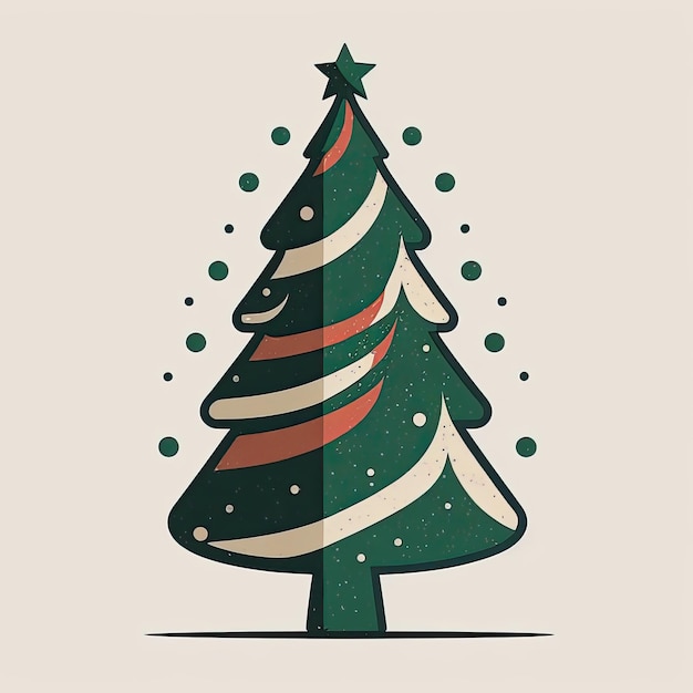 Simple vector drawing of a decorated christmas tree minimalist icon symmetrical sticker design AI Generated