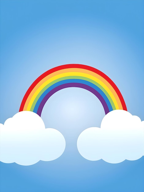 simple vector illustration of a rainbow on a blue sky with clouds