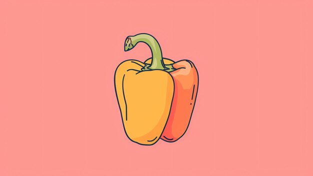 Photo a simple vector illustration of a yellow and orange bell pepper on a pink background the bell pepper is in a cartoon style and has a green stem