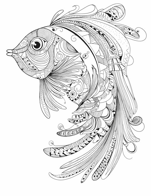 Photo simple vector monochrome trippy fish coloring page cartoon style