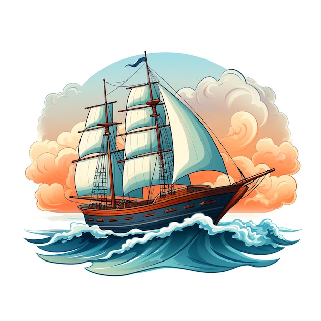 Simple vector of ship on ocean with white background