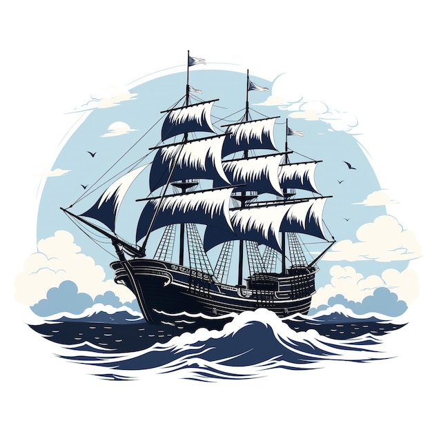 Simple vector of ship on ocean with white background