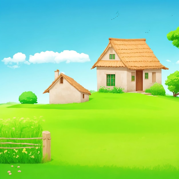 Simple village house background house on green sweet homes