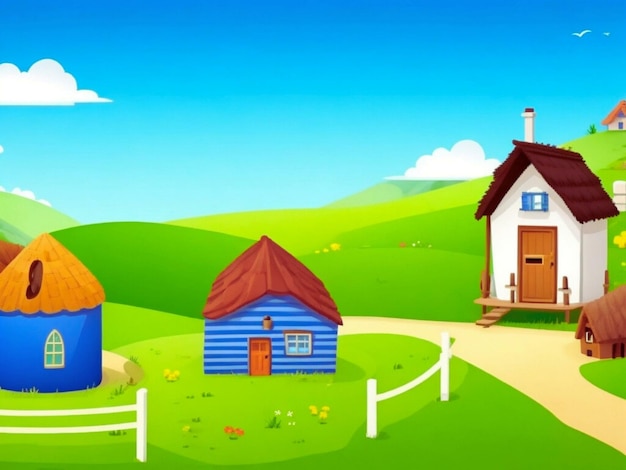 子供の物語のためのシンプルな村の家の背景