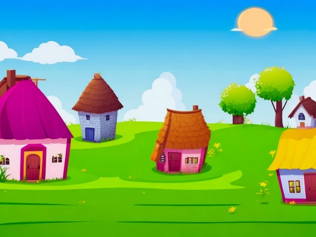 Simple Village Houses Background for Kids Story