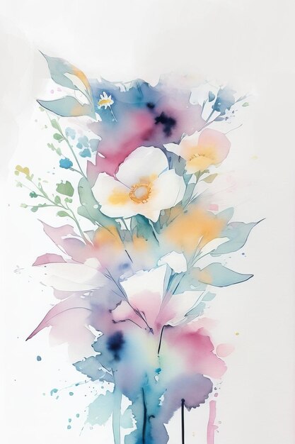 Foto un semplice disegno ad acquerello di un bouquet di fiori