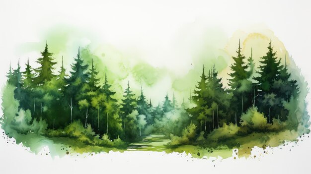 Simple watercolor green forest