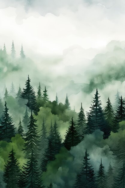 Simple watercolor green forest