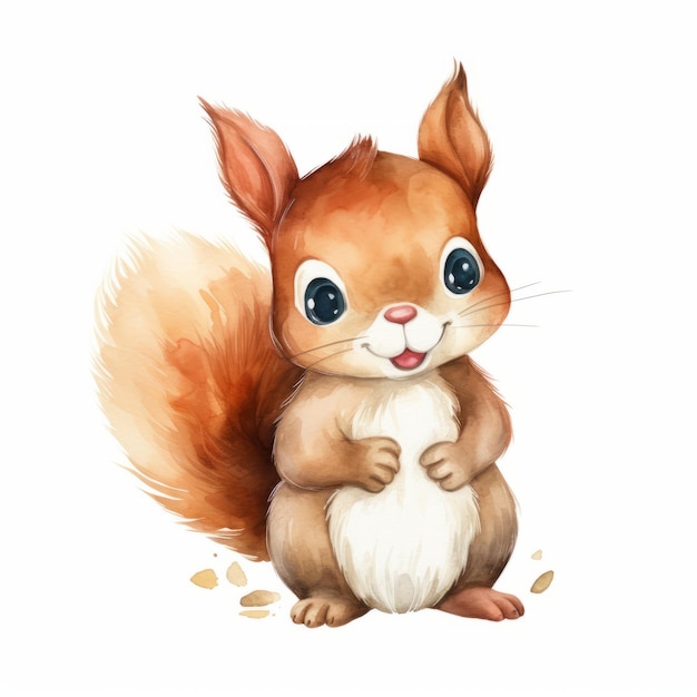 Simple Watercolor Illustration Of Cute Squirrel