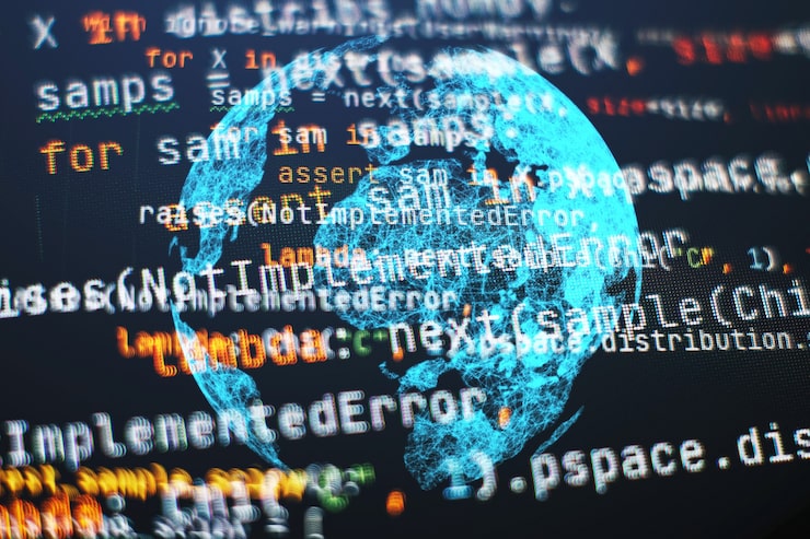 Photo simple website html code. javascript front-end web developing programming language for website coding.