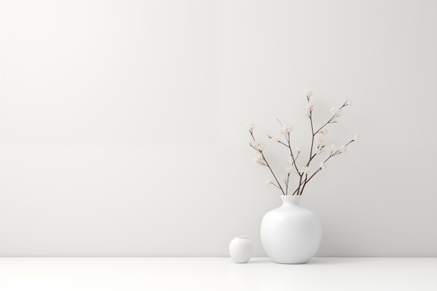 写真 シンプルな白い背景で花瓶と装飾的な枝がミニマルなスタイルで生成されます