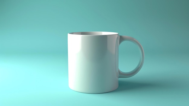 A simple white coffee mug on a blue background