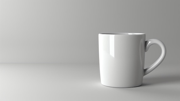 Photo a simple white coffee mug sits on a solid white table against a matching background