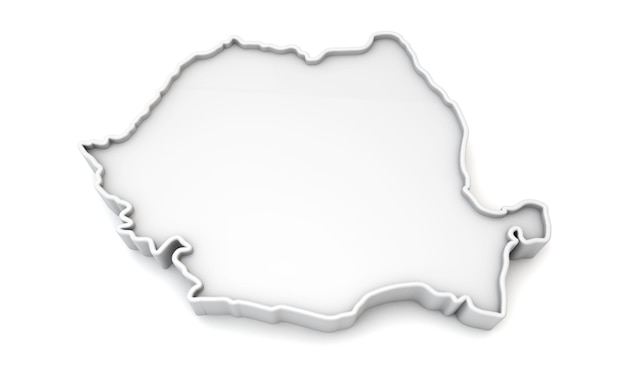 Simple white d map of romania d rendering