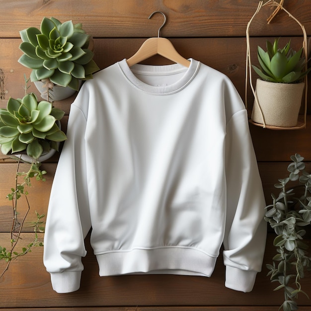 A simple white gildan sweater on a hanger Ai generated art