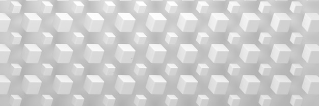 Simple wide banner with many repetative white cubes 3d illustration
