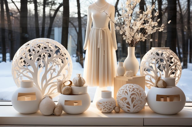 simple window display decoration in winter theme inspiration ideas