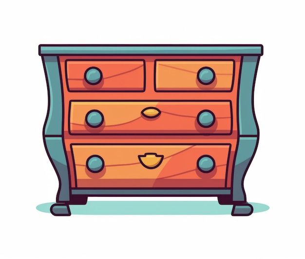 A simple wooden chest of drawers with a small smile on the bottom.