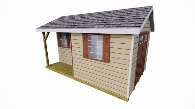 Photo simple wooden house 3d rendering