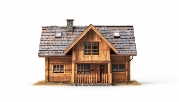 白い背景に隔離された単純な木製の家