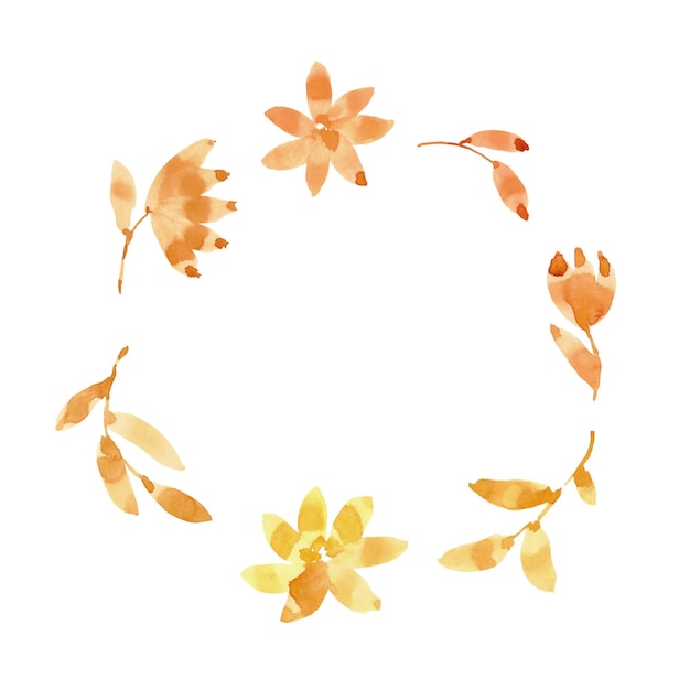Simple wreath flowers golden watercolor for background xAinvitation card package