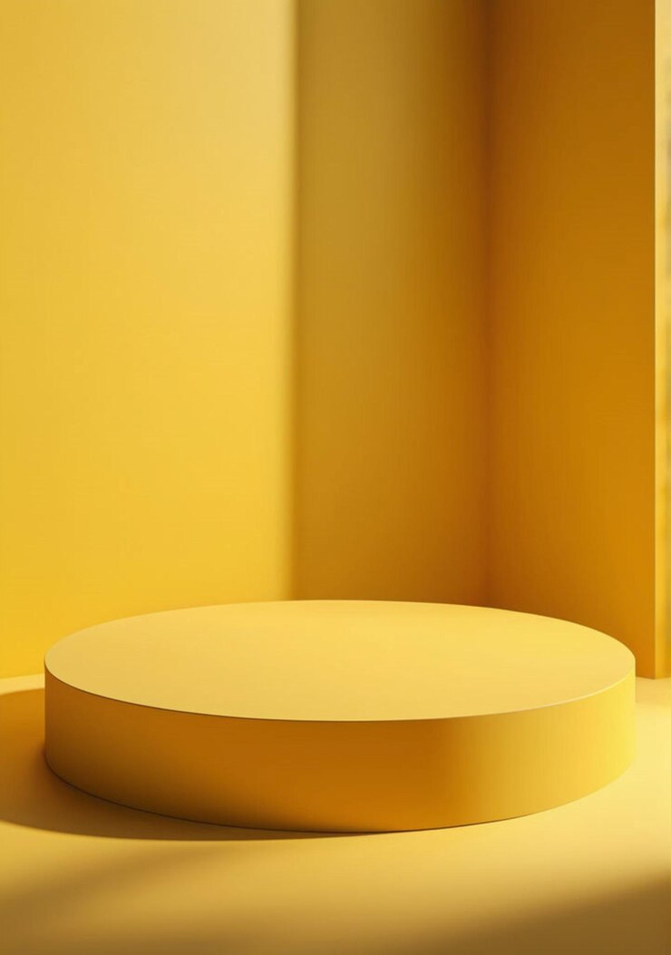 Simple yellow podium on the yellow background