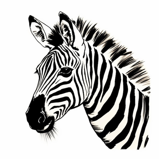 Photo simple zebra silhouette black and white ink illustration