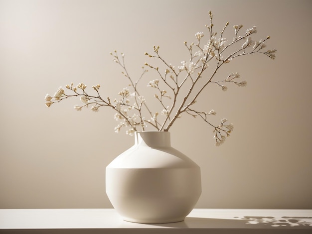 Photo simplicity in contrast dry branch in a round modern white vase