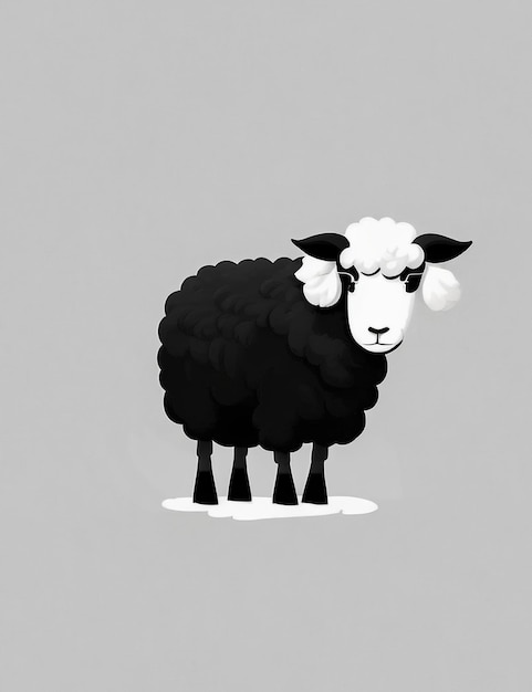 Simplicity in Monochrome Minimalist Black and White Cartoon of a Sheep