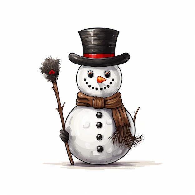 Photo simplicity in subzero a vector snowman with corncob pipe button nose and coal eyes on a white 30